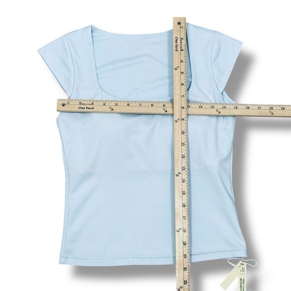 OGL Stretch Square Neck Cap Sleeve Athleisure Top Powder Blue Small - Picture 10 of 11